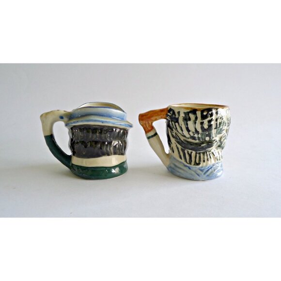 2 Occupied Japan Small Toby Mugs Colonial Man & Woman Vintage - Picture 2 of 6